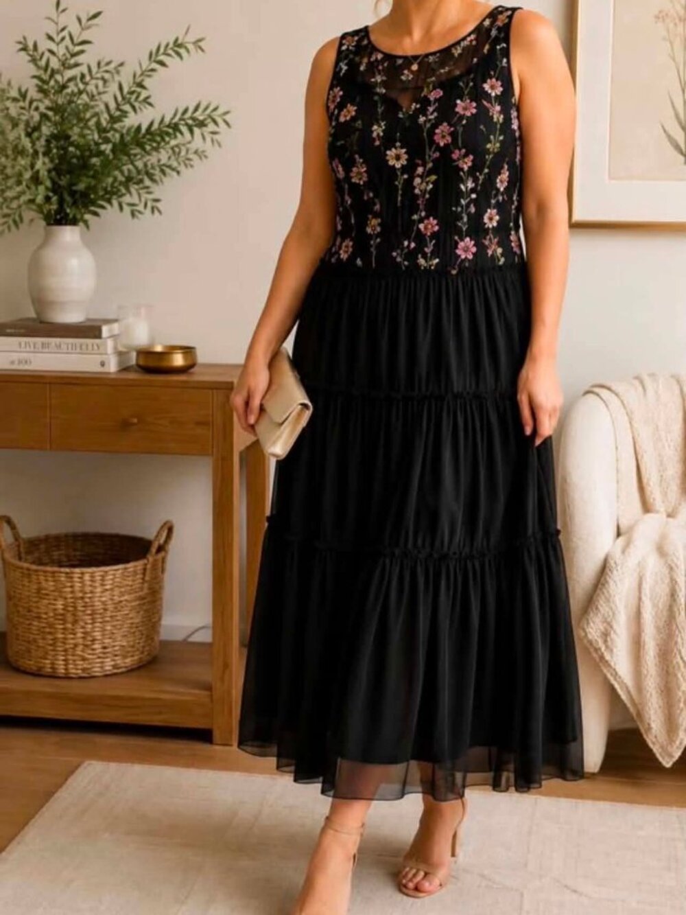 Lane Bryant Black Floral Embroidered Dress